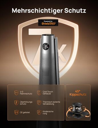 Енергозберігаючий електричний обігрівач Dreo, 2000 Вт з пультом дистанційного керування, тихий 25 дБ, коливання 120, термостат, 5 налаштувань нагріву та 3 швидкості вентилятора, 7-позиційний захист, 12-годинний таймер, керамічний нагрівач PTC, сріблястий