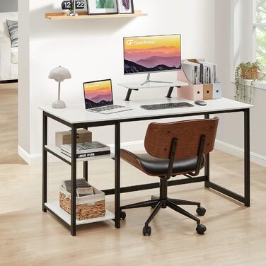 Комп&39ютерний стіл GreenForest з підставкою для монітора, офісний стіл 140 см з двосторонніми полицями, стіл для дому та спальні, білий 140 x 50 см