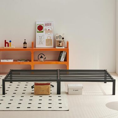 Металеве ліжко 90 x 200 см, каркас ліжка, односпальне ліжко, каркас ліжка-платформа, ліжко з палет, модульне ліжко, для складання не потрібні інструменти, чорне, 90 x 200 см, чорний - комплект з 1 предмета