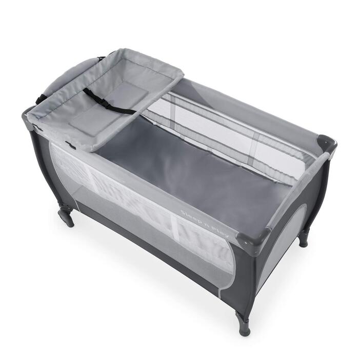 Дорожнє ліжечко Hauck Sleep N Play Center з вкладишем для новонароджених, пеленальний килимок, сумка для перенесення, колеса, висувний доступ, компактне та складне, дитяче дорожнє ліжечко для малюків від народження до 15 кг (Stone)