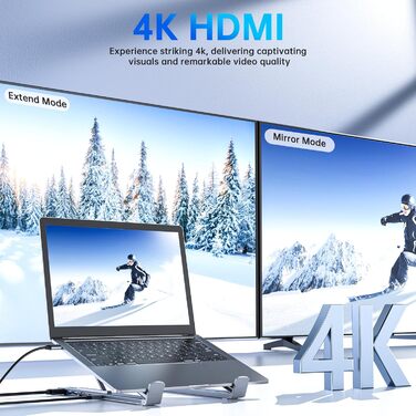 Док-станція M57 з підставкою для ноутбука USB-C, 8-в-1 USB-C хаб з HDMI 4K30Гц, SD/TF, підставка для ноутбука. Багатопортовий адаптер для MacBook Pro/Air, ноутбуків. M57 8-в-1