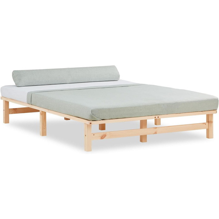 Ліжко з дерев&39яних піддонів Homestyle4u 140x200 з рейковою основою, каркас ліжка з натурального дерева, каркас ліжка, масив сосни, необроблений, 140 x 200 см, натуральний колір