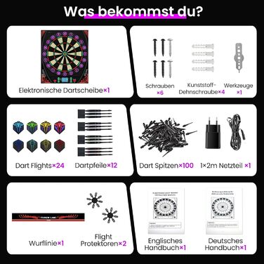 Електронна мішень для дартсу з німецьким голосом, підсвіченим кільцем з цифрами та РК-екраном, електронна мішень для дартсу з 34 іграми та 369 варіаціями, електронна мішень для дартсу для дорослих