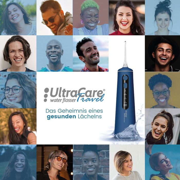 Професійний іригатор  Ultracare Travel Aquapik Family, 4 режими, 8 насадок, резервуар для води 300 мл, заряджається через USB, дорожня сумка в комплекті (синій)