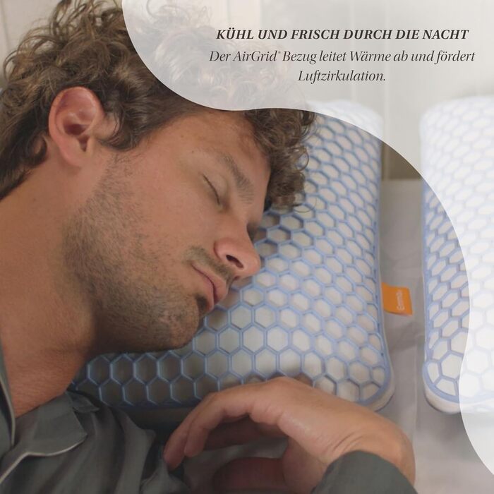 Підтримуюча подушка Emma Elite 70x40 см Ергономічна подушка з регульованою висотою та охолоджувальним чохлом AirGrid Дихаюча подушка з піни з памяттю форми з чохлом, який можна прати, для всіх положень сну Elite 70 x 40 x 12 см