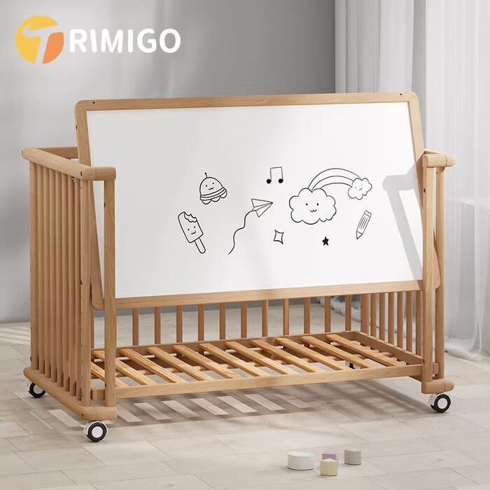 Дитяче ліжко 6-в-1, що трансформується в приліжкове ліжечко, ліжечко, колиска, дитячий стіл, диван-ліжко, нефарбований бук, регулювання висоти у 8 напрямках