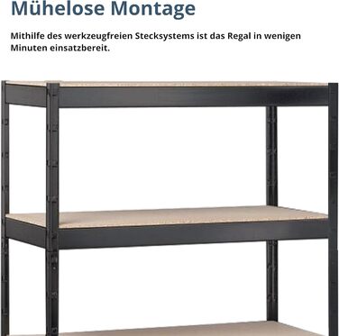 Полігатор SCHULTE Shelf World з 4 дерев&39яними полицями, 180x100x35 см (ВxШxГ), вантажопідйомність на полицю приблизно 90 кг, чорне текстуроване покриття, полиця для зберігання, полиця для підвалу, полиця для майстерні, безболтові полиці