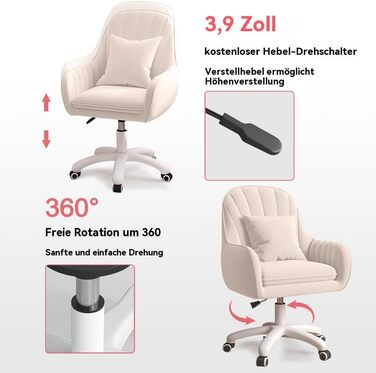 Офісне крісло, комп&39ютерне крісло із середньо-високою спинкою, сучасне м&39яке комп&39ютерне робоче крісло з набивкою, обертове, регульоване по висоті, оксамитове крісло з акцентом. Біле.