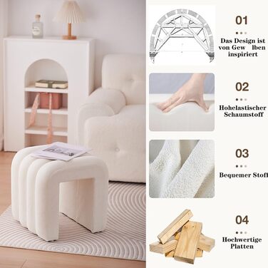 Табурет Zedelmaier з дерев&39яними ніжками білий табурет, пуф, кубоподібне сидіння та пуф для вітальні, спальні, передпокою (білий)