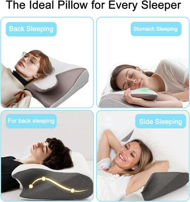 Подушка для підтримки шиї, ергономічна ортопедична подушка 2 в 1, подушка з піни з ефектом пам&39яті, подушка для зняття болю в шиї, ергономічна подушка для сну на боці, спині та животі (чорна)