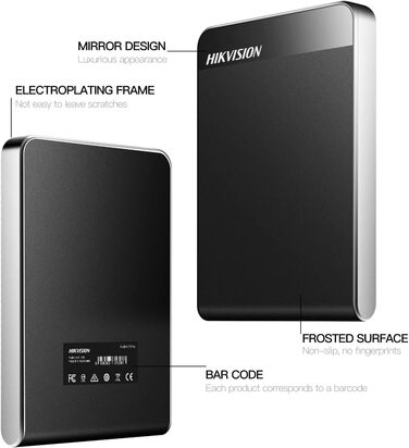 Зовнішній жорсткий диск Hikvision 1 ТБ, 2.5 дюйма USB 3.0 Ultra Thin Portable SATA, жорсткий диск для ПК, Mac, ноутбука, телевізора, мобільного телефону, Wii U, Xbox, PS4 (чорний) HD-E30