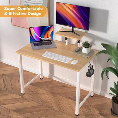 Стіл з невеликою знімною підставкою для монітора 1 гачок, міцний ігровий стіл для ПК, легко збирається, комп&39ютерний стіл, стіл для ноутбука для дому, офісу та вітальні, стіл 80 x 40 см, бежевий 80x40x75 см
