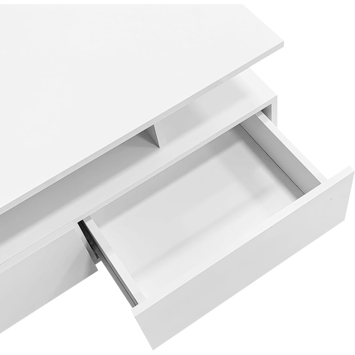 Журнальний столик Merax глянцевого білого кольору, стіл для вітальні зі світлодіодним підсвічуванням, журнальний столик з 2 шухлядами, відкриті відділення, стильний столик для дивана, бічний столик, чайний столик, елегантний прямокутний центральний столик