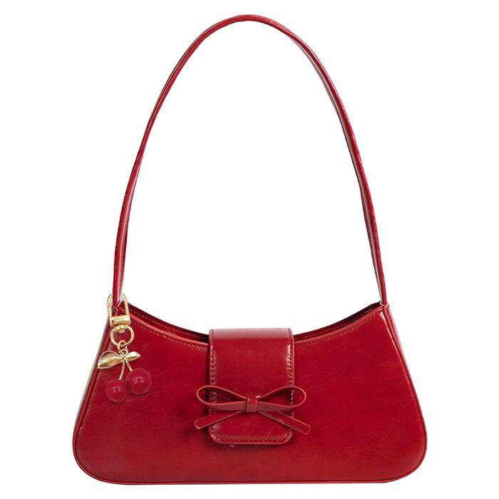 Червона сумка на плече для жінок, вишневий брелок, шкіра, маленька сумочка, кросбоді, модна клатч-гаманець