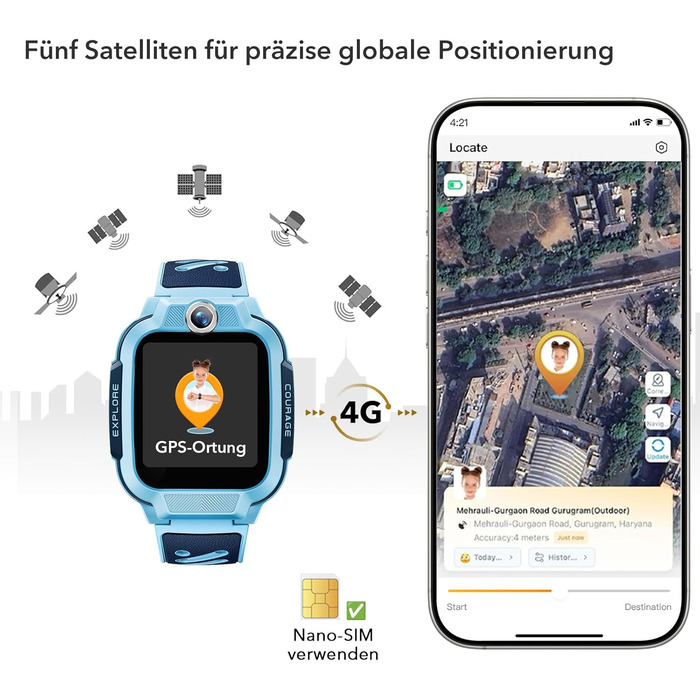 Розумний годинник imoo Z3 для дітей з GPS та SIM-карткою, дитячий розумний годинник 4G з режимом класу, повідомленнями, функцією SOS, водонепроникний IP68, крокомір, екран 1,5 дюйма (Z3-Blue)