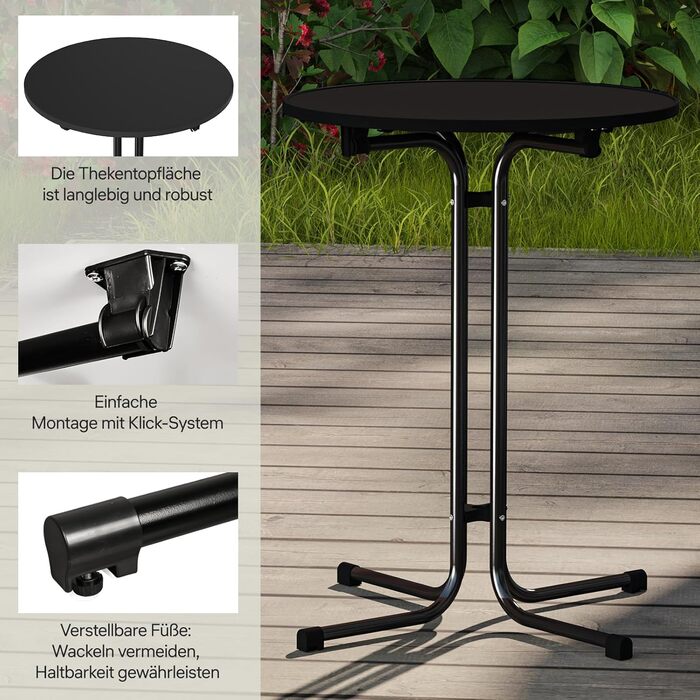Складаний бістро-стіл, круглий складаний барний стіл з кришкою, водонепроникний для садів, бістро, весіль та заходів на свіжому повітрі, чорний