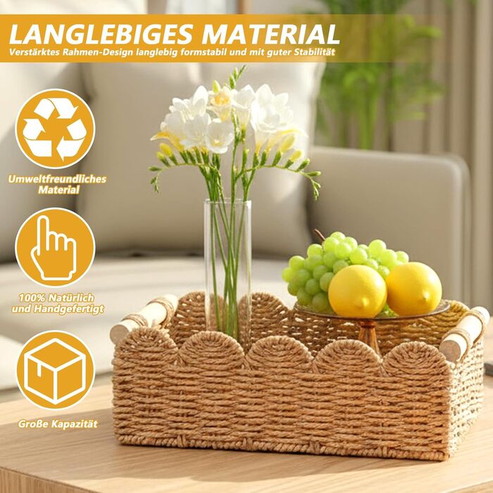 Набір із 2 плетених кошиків для зберігання, кошики для зберігання в стилі макраме бохо з ручками, декоративний органайзер для стільниці ручної роботи з тканого матеріалу для спальні, вітальні, ванної кімнати (світло-коричневий)