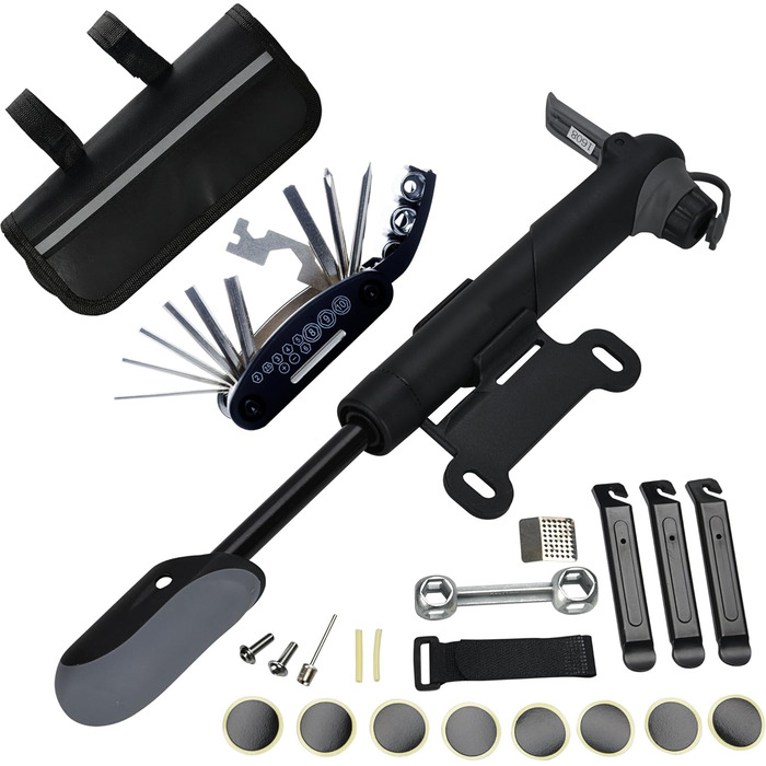 Набір для ремонту велосипедів DAWAY A35 - 16-в-1 мультиінструмент, міні-велосипедний насос, маніпулятори та латки