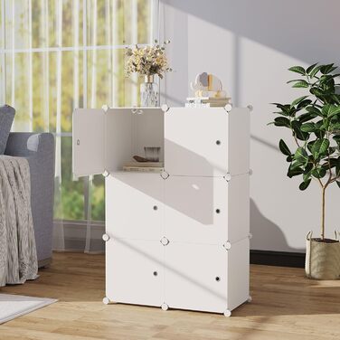 Кубоподібний модуль для зберігання з дверцятами, 6 кубічних полиць, гардеробна шафа, модульна пластикова полиця, ідеально підходить для спальні, 93,5 см Д x 31,8 см Ш x 93,5 см В, молочно-білий, USHS3006M-DOOR