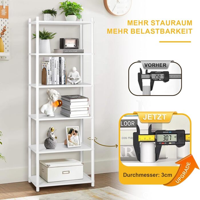 Полиця, Біла вузька книжкова шафа, Висока окремостояча полиця з 6 полицями, Дерев&39яна відкрита тонка кутова полиця для спальні та вітальні, 165 x 60 x 30 см Біла 6 полиць, 60 см (Ш)