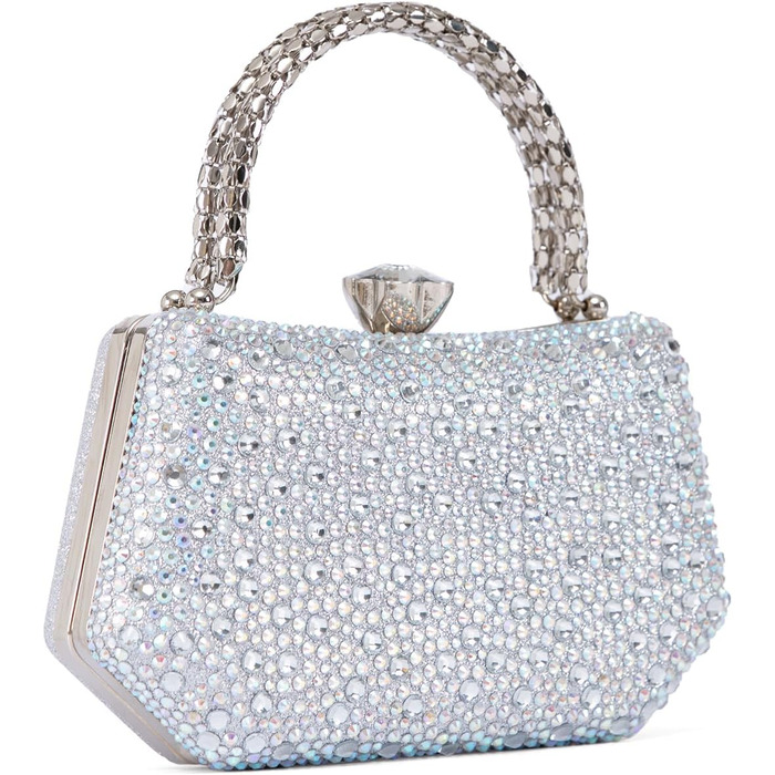Вишукана кришталева вечірня сумочка Zweig & Ewigkeit з кристалами та срібною металевою ручкою 20 см блискуче клатч для особливих подій, білого кольору