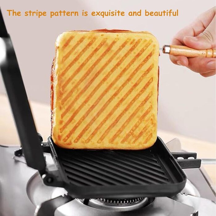 Двостороння сковорода, антипригарна залізниця для сендвічів з візерунком Mini портативна з термостійкою ручкою, сковорода для млинців з алюмінієвого сплаву Panini Maker для сніданку, кемпінг чорний