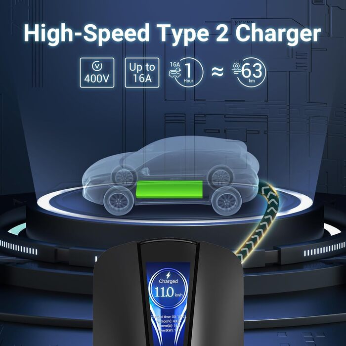 Зарядний пристрій тип 2 11KW домашня зарядна станція wallbox зарядний кабель електромобіль з тримачем кабелю зарядний кабель 3-фаз