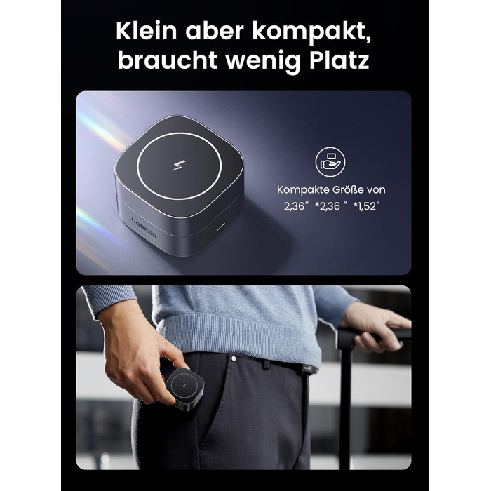 Зарядна станція UGREEN MagFlow 2 в 1 для iPhone, сумісна зі складним бездротовим зарядним пристроєм MagSafe для iPhone 16/16 Pro/1