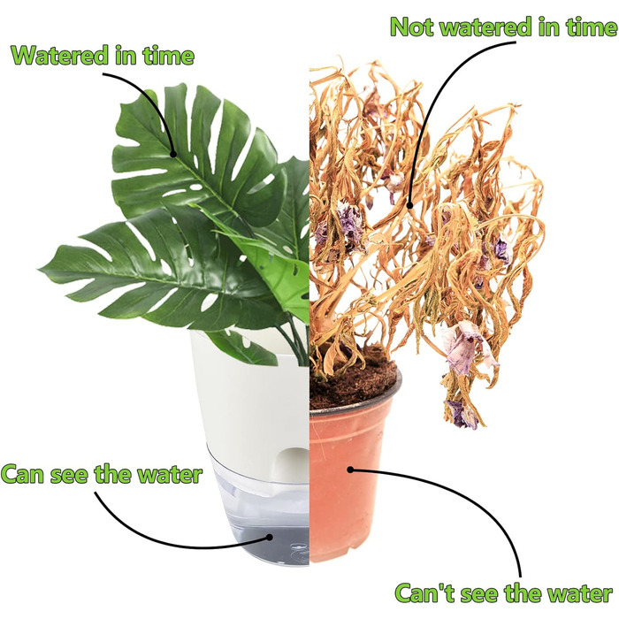 Кашпо для квітів Relota 3 шт. и біле шириною 15,3 см, кашпо для трав пластикове з самополивом і резервуаром для води, кашпо для ку