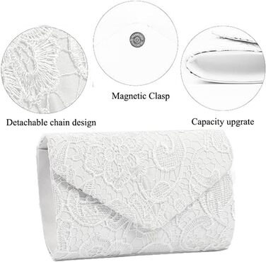Клатч з мереживною накладкою, жіночий клатч, квітковий візерунок, мереживо, елегантна сумочка для вечірок та весіль 01 Білий