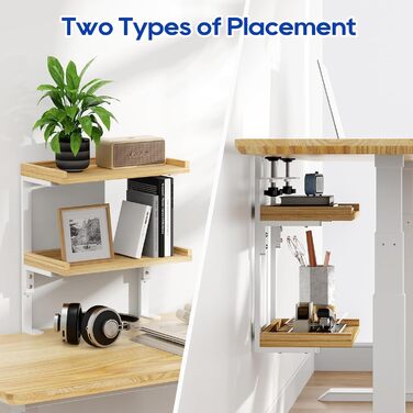 Високоякісна промислова настільна полиця для труб 40 см із 2 ярусами, міцний органайзер для подовження столу, сучасна настільна полиця (біла) з дерева