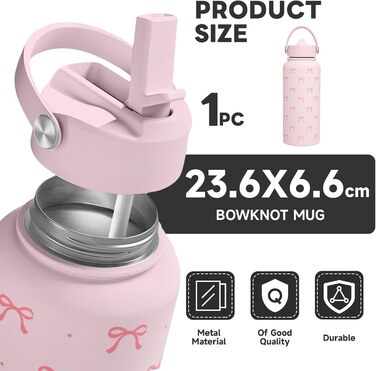 Термос з бантом, ізольована пляшка для води з нержавіючої сталі об&39ємом 32 унції, рожевий термос для жінок, дівчат, підлітків, подарунок на день народження