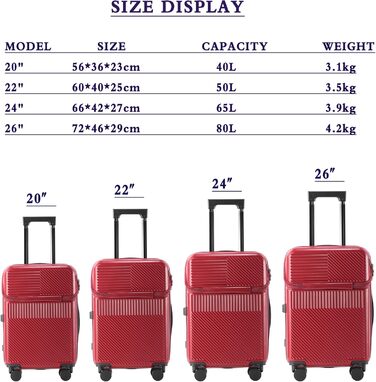 Валіза ручна поїздка з коліщатками 360 та тримачем для напоїв, червона, 20 дюймів