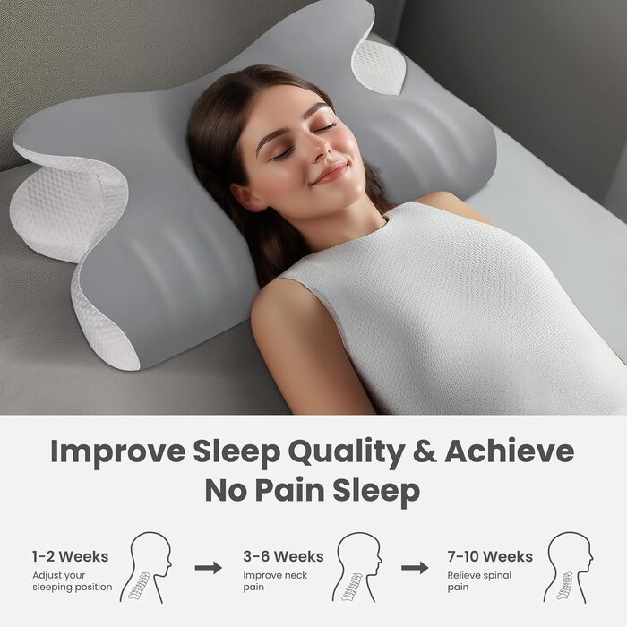 Подушка для сну JINXIA з піни з ефектом пам&39яті, ергономічна ортопедична подушка для шиї, охолоджувальна подушка зі знімною наволочкою для сну на боці, спині та животі, темно-сіра