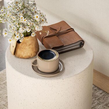 Круглий приставний столик/тумбочка HOMCOM з бетонним виглядом, журнальний столик з підставками для ніг, столик для вітальні, столик-диван, журнальний столик для вітальні/спальні, Ø37 x 43 см, кремово-білий