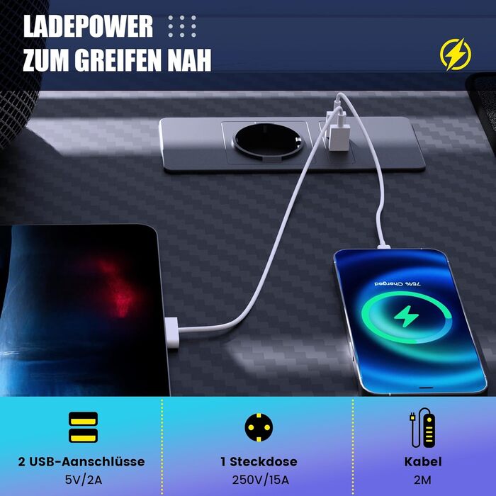 Ігровий стіл GTPLAYER, Ігровий стіл 120 x 60, ПК, ігровий стіл з розеткою, міцний комп&39ютерний стіл з гачком для навушників та штекером