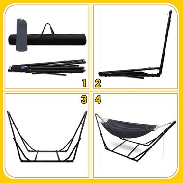 Гамак з каркасом, складна підставка для садового гамака, гамак з металевим каркасом, вуличний гамак з сумкою для перенесення, металевий каркас до 150 кг для кемпінгу, саду, басейну, балкону