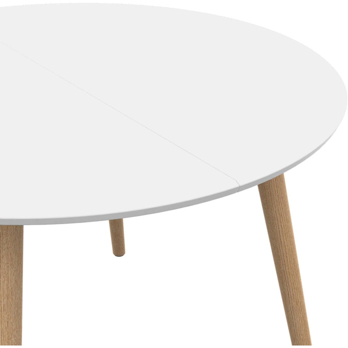Круглий обідній стіл Angela для 4-6 осіб, білий з дерев&39яними ніжками, 110 см