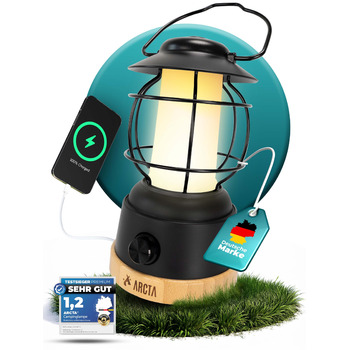 Акумуляторний світлодіодний кемпінговий ліхтар ARCTA Ретро-кемпінговий ліхтар з батареєю Водонепроникний IPX4 Регульований зовнішній ліхтар 20-450 лм Кемпінговий ліхтар для намету, саду, кемпінговий ліхтар та світлодіодний ліхтар USB-портативний зарядний 