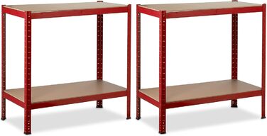 Полиця для зберігання Relaxdays High-Tech 150x70x30 см, 4 полиці, сталь, червоний Вантажопідйомність 700 кг, полиця для підвалу, гаража, вставна збірка