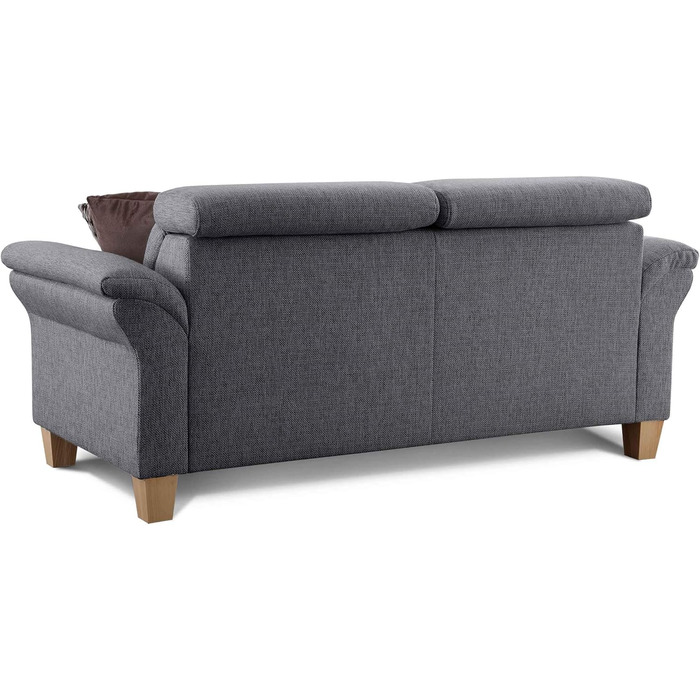 Місний диван Cavadore Ammerland / Диван у сільському стилі з пружинним каркасом / Вкл. регульовані підголівники / 186 x 84 x 93 / Текстурована тканина сірого кольору, 3-