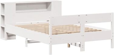 Ліжко з масиву дерева Hommdiy з полицею (матрац не входить до комплекту), дерев&39яний каркас ліжка з рейковою основою та узголів&39ям, ліжко для спальні, біле, 120 x 200 см.