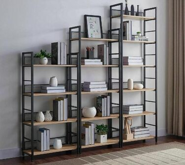 Книжкова полиця, Окремостояча полиця, 4 полиці, Промисловий дизайн, 1260x28 см Дерево/Чорний 4dc, 4