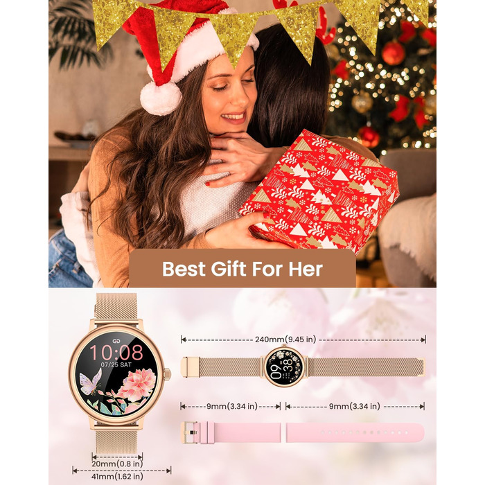 Жіночий смарт-годинник RUXINGX, маленький круглий фітнес-годинник із функцією телефону, сенсорний екран AMOLED 1,19 дюйма, цілодобовий монітор серцевого ритму, відстеження SpO2, моніторинг менструального циклу, відстеження сну, калорії, крокомір, сумісний