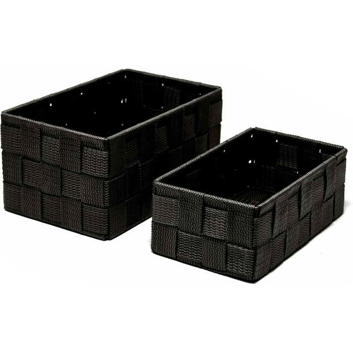 Набір кошиків для зберігання Lashuma з 2 предметів, розміри кошиків 19x10x7 см та 20x13x10 см, кошики для ванної кімнати, що штабелюються, колір чорний