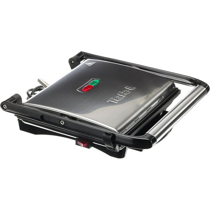 Контактний гриль Tefal Inicio GC241D Електричний гриль/бутербродниця Гриль з низьким вмістом жиру Паніні, Тости, Стейк, Овочі Пластини для гриля з антипригарним покриттям 2000 Вт 36,3x10,8x33,2 см Нержавіюча сталь/чорний єдиний стандарт