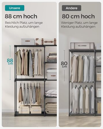 Відкрита шафа, вішалка для одягу, штанга для одягу, шафа, 2 підвісні полиці, багато місця, для спальні, вітальні, 124 x 43 x 182 см, чорний RYG026B02 Чорний 124Д x 182В см