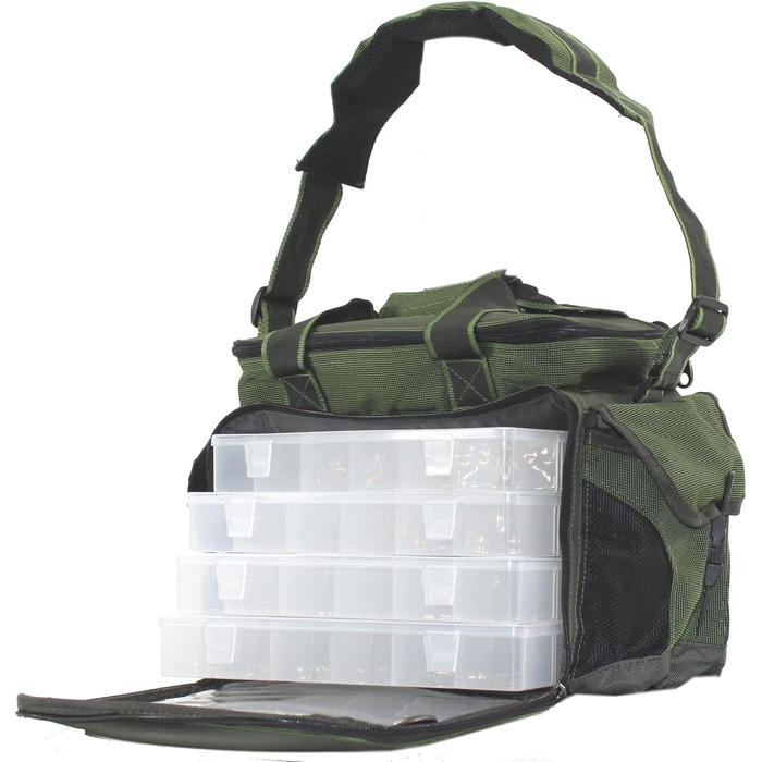 Сумка QMBasic для риболовлі, включаючи 4 коробки для снастей Рибальський чохол для аксесуарів Водовідштовхувальні м&39які лямки Рибальська сумка