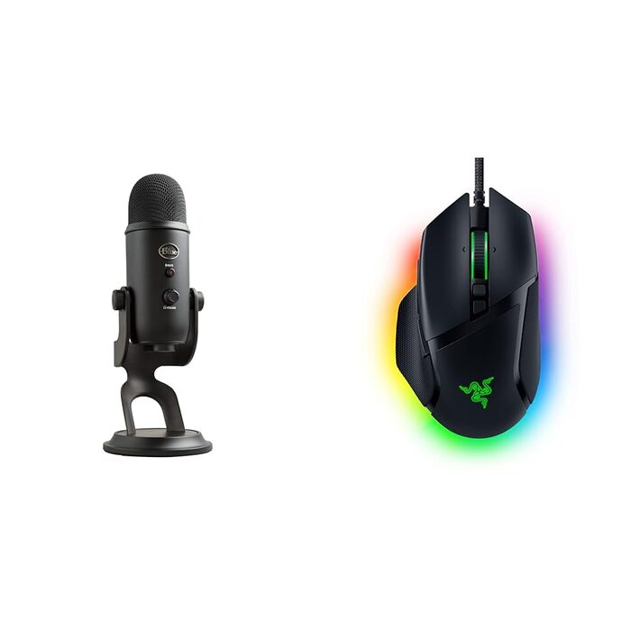 Мікрофон Blue Yeti для запису, стрімінгу та геймінгу та ігрова миша Razer Basilisk V3 (дротова, з можливістю налаштування)