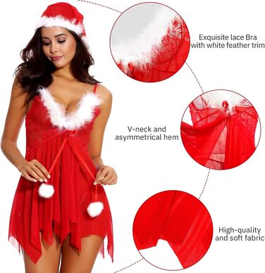 Різдвяний комплект білизни RSLOVE, сатин і мереживо, червоний, універсальний розмір